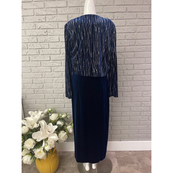 Studio One Blue & Silver Women Maxi Dress with Crop Jacket 2 Pcs Set Size 12 - Picture 5 of 10